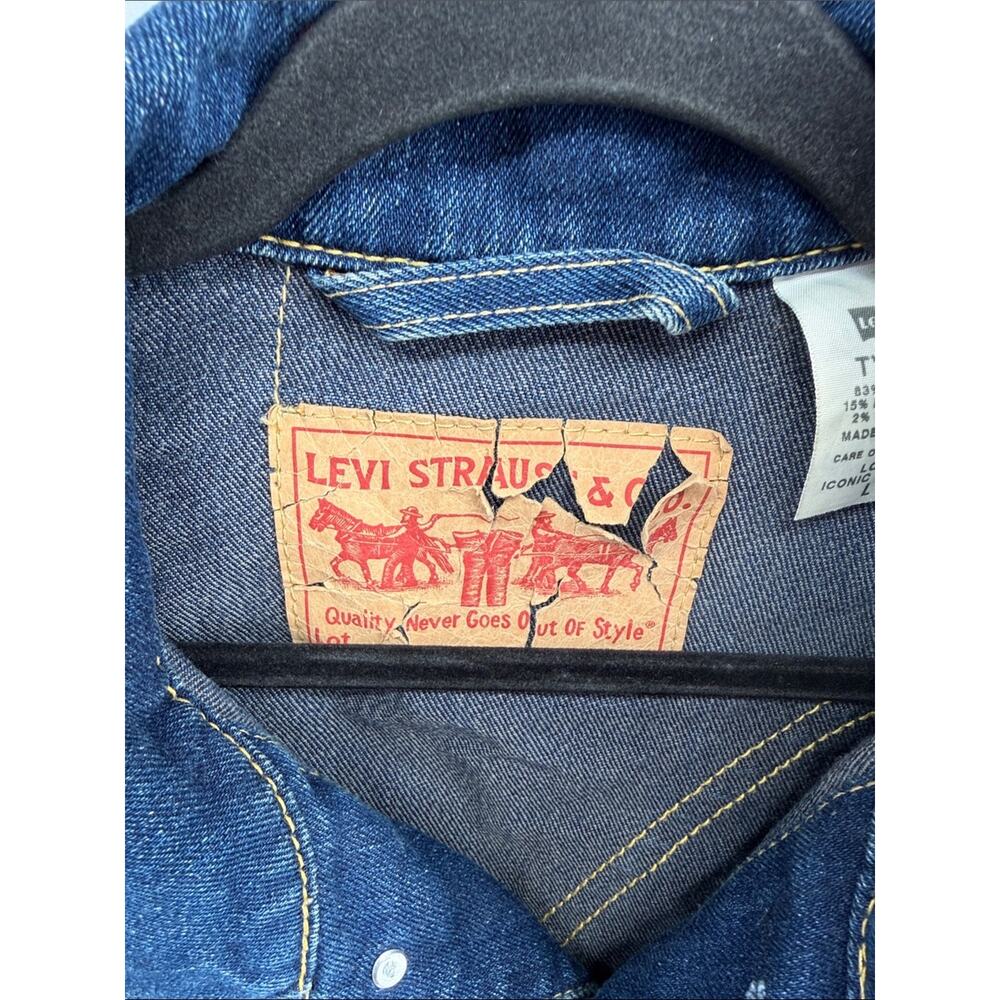 Levi’s Type 1 Iconic Y2K western yoke long line denim jean jacket sz L Long - Picture 5 of 8
